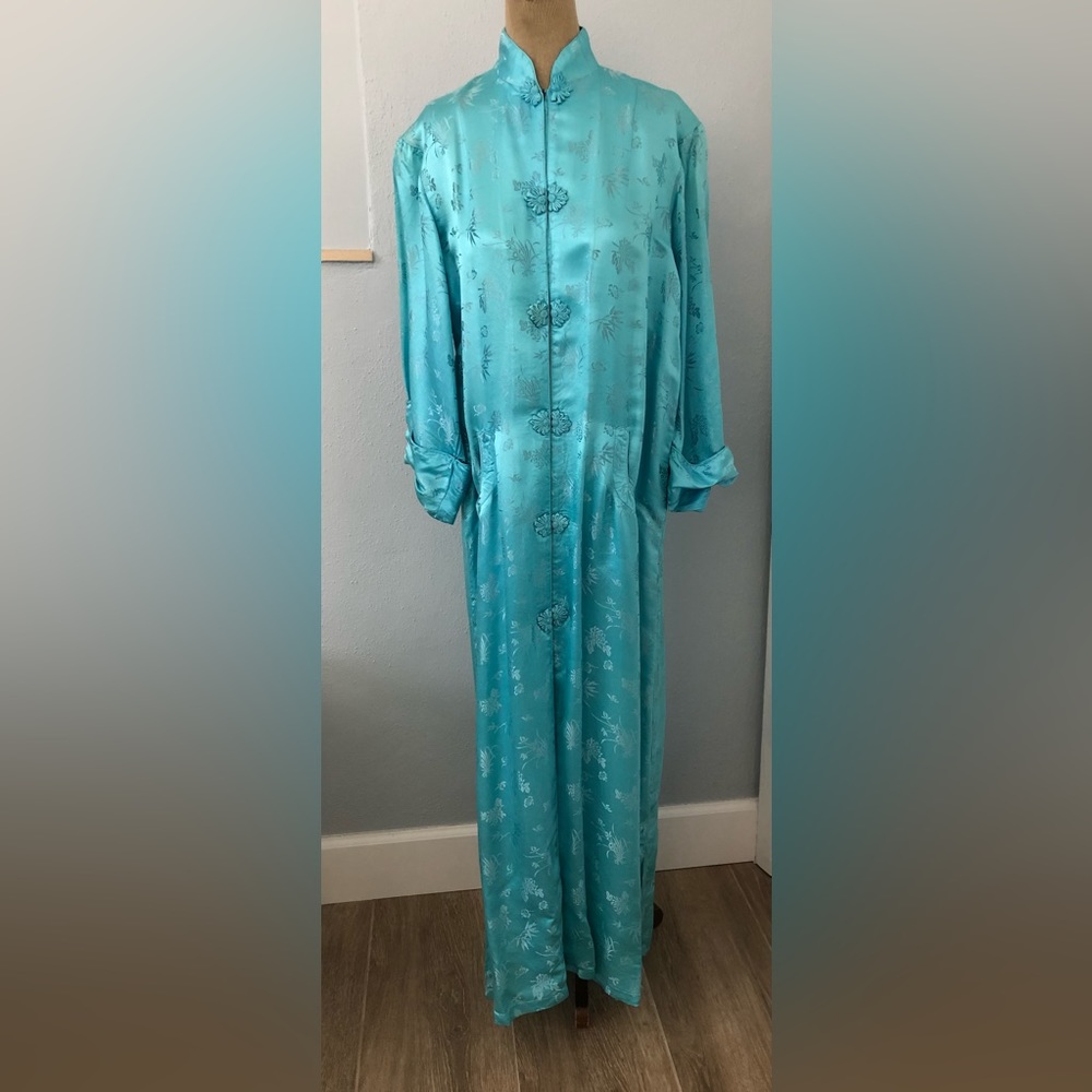 Vintage Double Peach Light Baby Blue - 100% Silk Chinese Gown Robe - Movie Prop